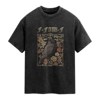 Funny F Caw F Crow Washed Cotton T-Shirt Vintage Bird Saying Adult Humor Gothic Tarot Card