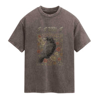 Funny F Caw F Crow Washed Cotton T-Shirt Vintage Bird Saying Adult Humor Gothic Tarot Card