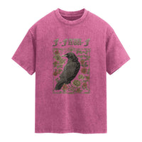 Funny F Caw F Crow Washed Cotton T-Shirt Vintage Bird Saying Adult Humor Gothic Tarot Card