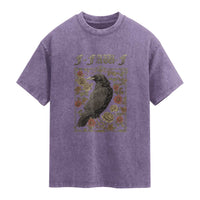 Funny F Caw F Crow Washed Cotton T-Shirt Vintage Bird Saying Adult Humor Gothic Tarot Card