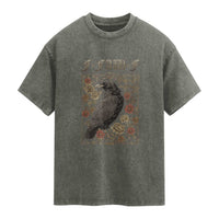 Funny F Caw F Crow Washed Cotton T-Shirt Vintage Bird Saying Adult Humor Gothic Tarot Card