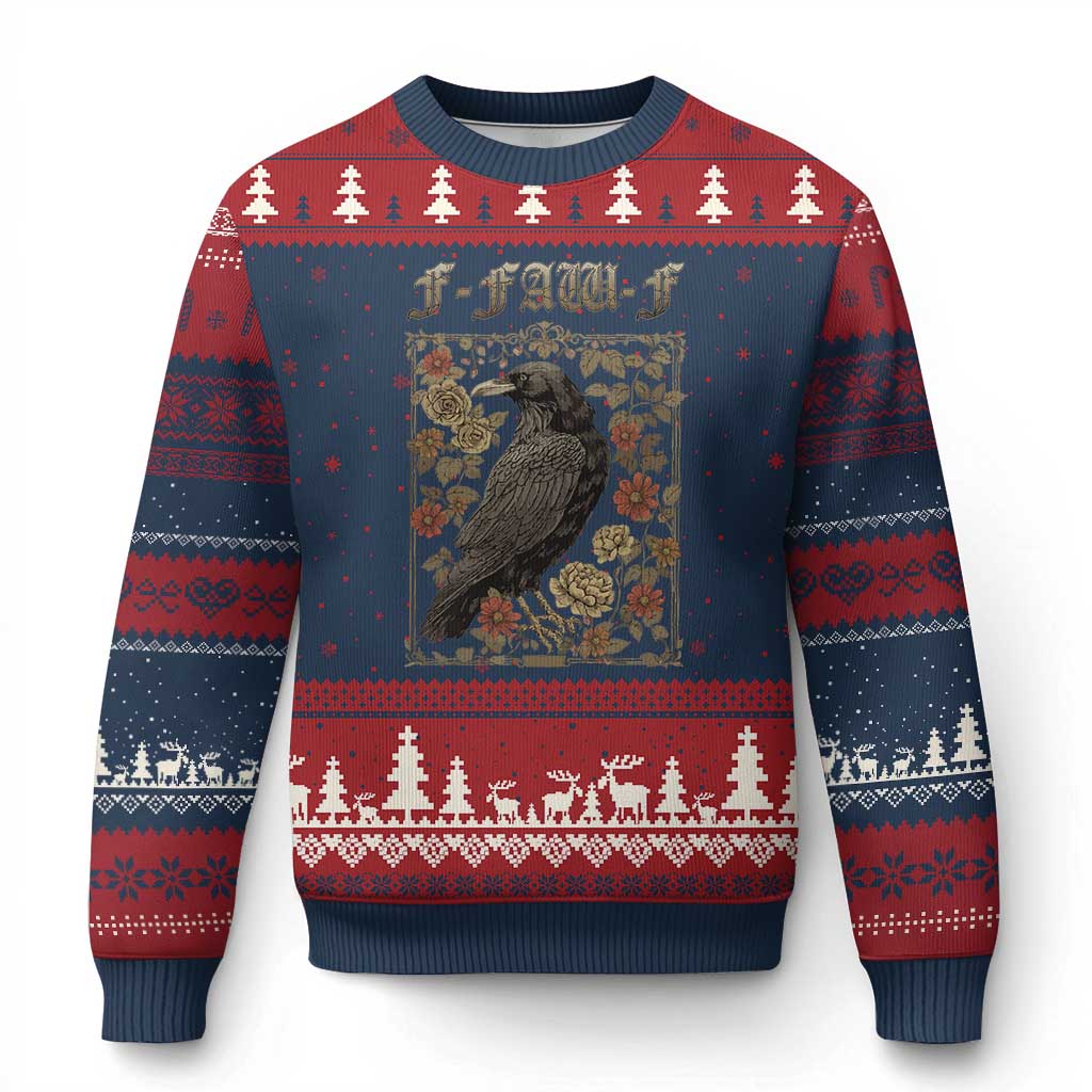 Funny F Caw F Crow Ugly Christmas Sweater Vintage Bird Saying Adult Humor Gothic Tarot Card - Wonder Print Shop