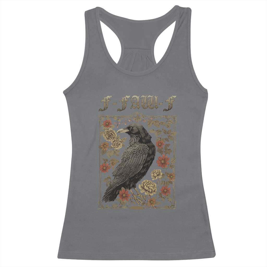 Funny F Caw F Crow Racerback Tank Top Vintage Bird Saying Adult Humor Gothic Tarot Card - Wonder Print Shop