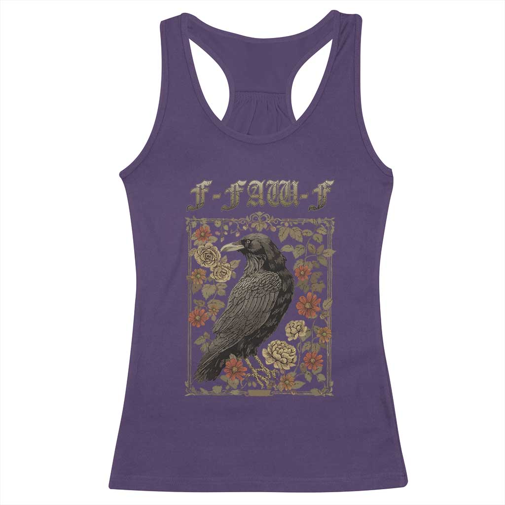 Funny F Caw F Crow Racerback Tank Top Vintage Bird Saying Adult Humor Gothic Tarot Card - Wonder Print Shop