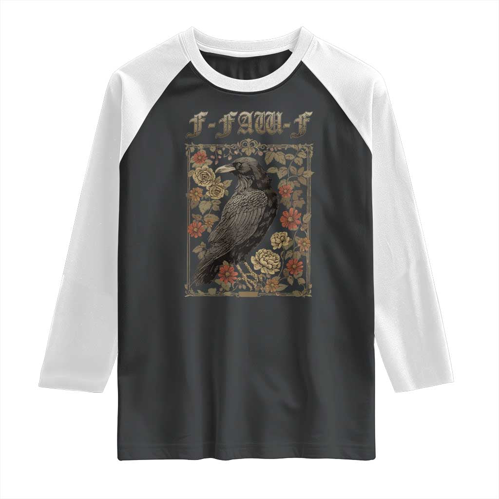 Funny F Caw F Crow Raglan Shirt Vintage Bird Saying Adult Humor Gothic Tarot Card - Wonder Print Shop