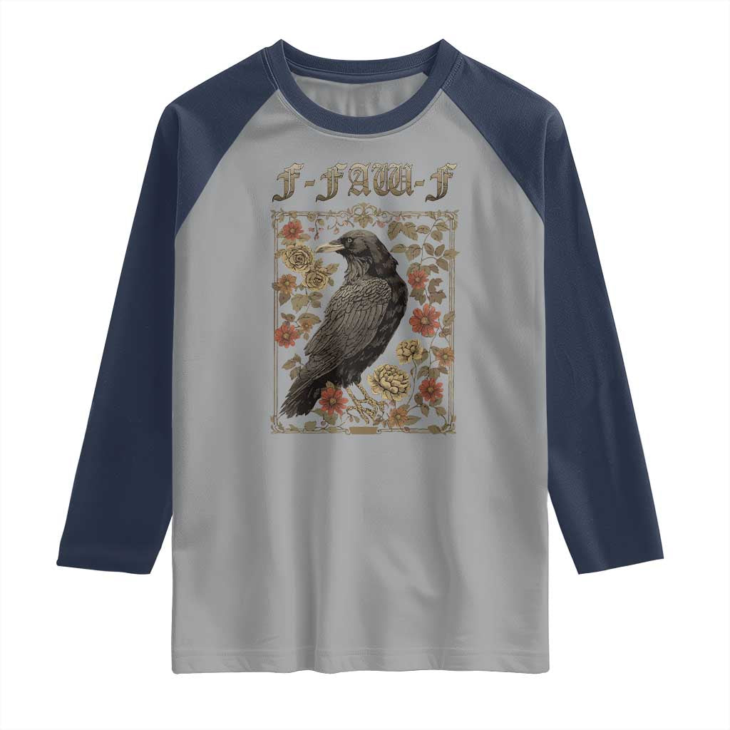 Funny F Caw F Crow Raglan Shirt Vintage Bird Saying Adult Humor Gothic Tarot Card - Wonder Print Shop