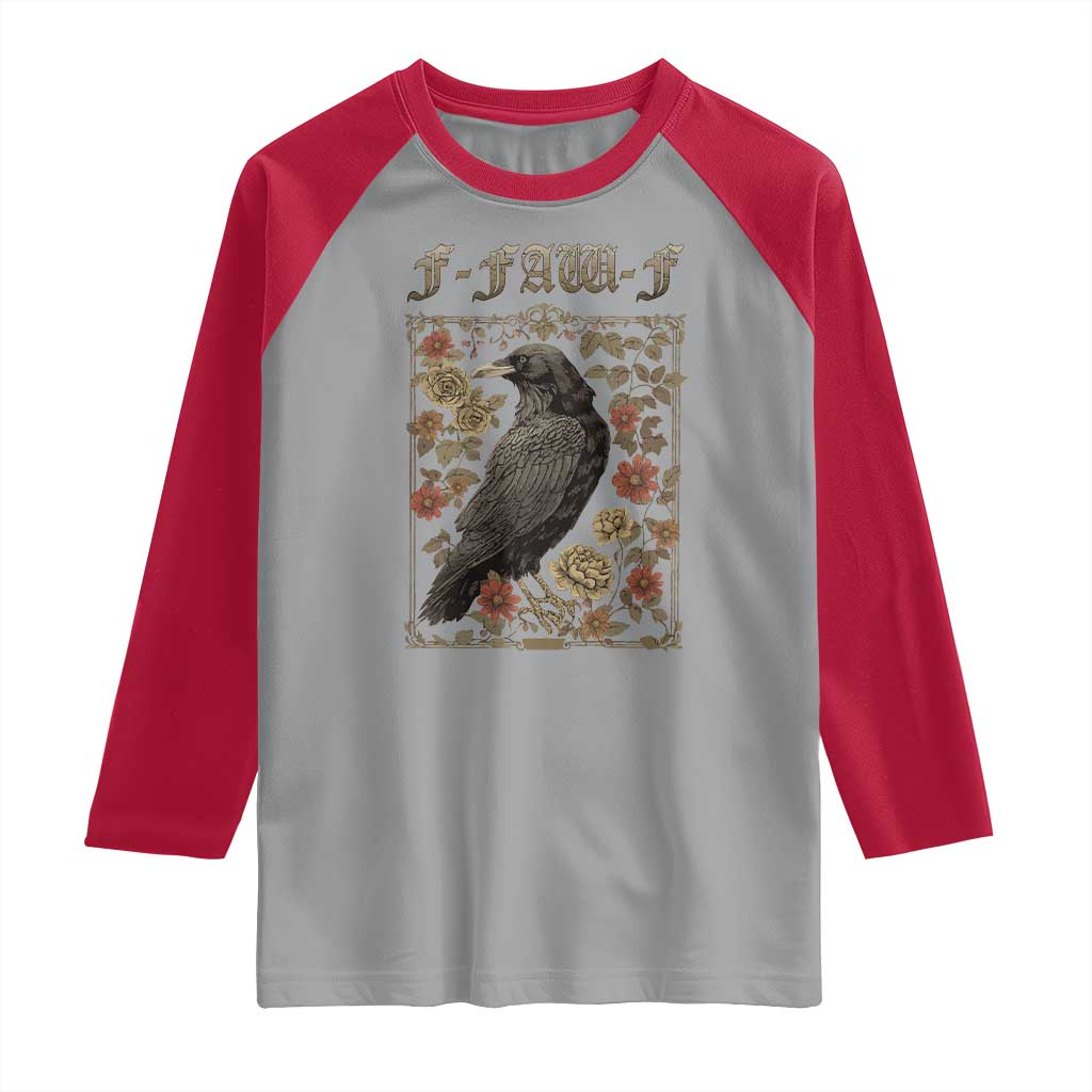 Funny F Caw F Crow Raglan Shirt Vintage Bird Saying Adult Humor Gothic Tarot Card - Wonder Print Shop