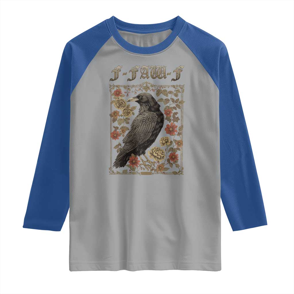 Funny F Caw F Crow Raglan Shirt Vintage Bird Saying Adult Humor Gothic Tarot Card - Wonder Print Shop