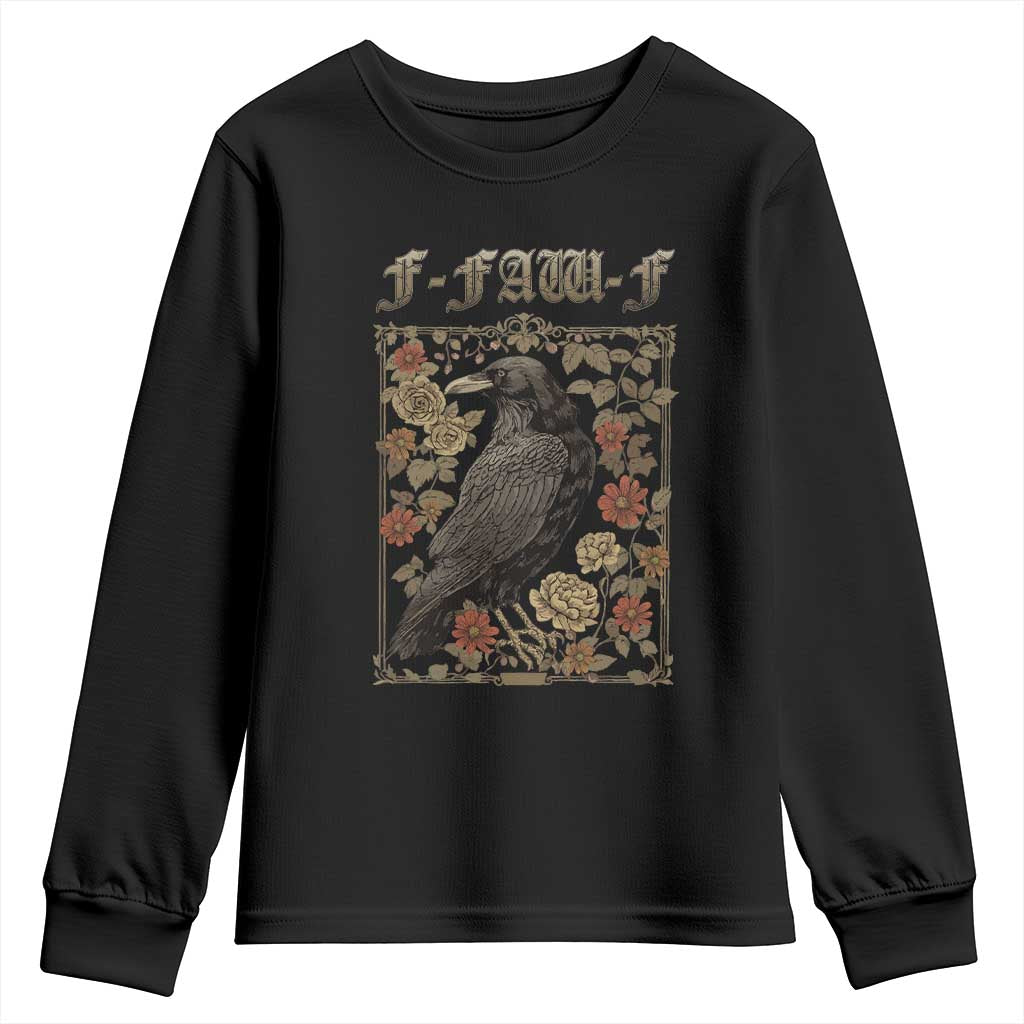 Funny F Caw F Crow Youth Sweatshirt Vintage Bird Saying Adult Humor Gothic Tarot Card - Wonder Print Shop