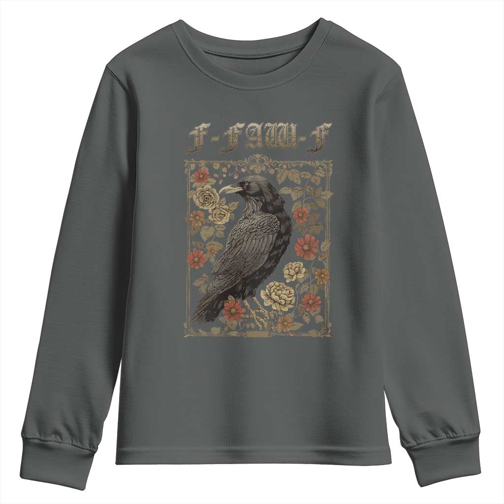 Funny F Caw F Crow Youth Sweatshirt Vintage Bird Saying Adult Humor Gothic Tarot Card - Wonder Print Shop