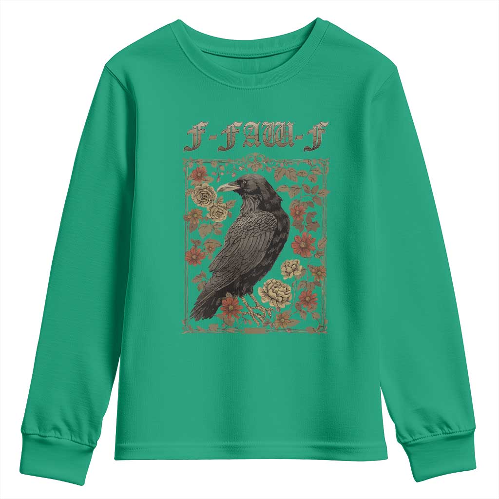 Funny F Caw F Crow Youth Sweatshirt Vintage Bird Saying Adult Humor Gothic Tarot Card - Wonder Print Shop