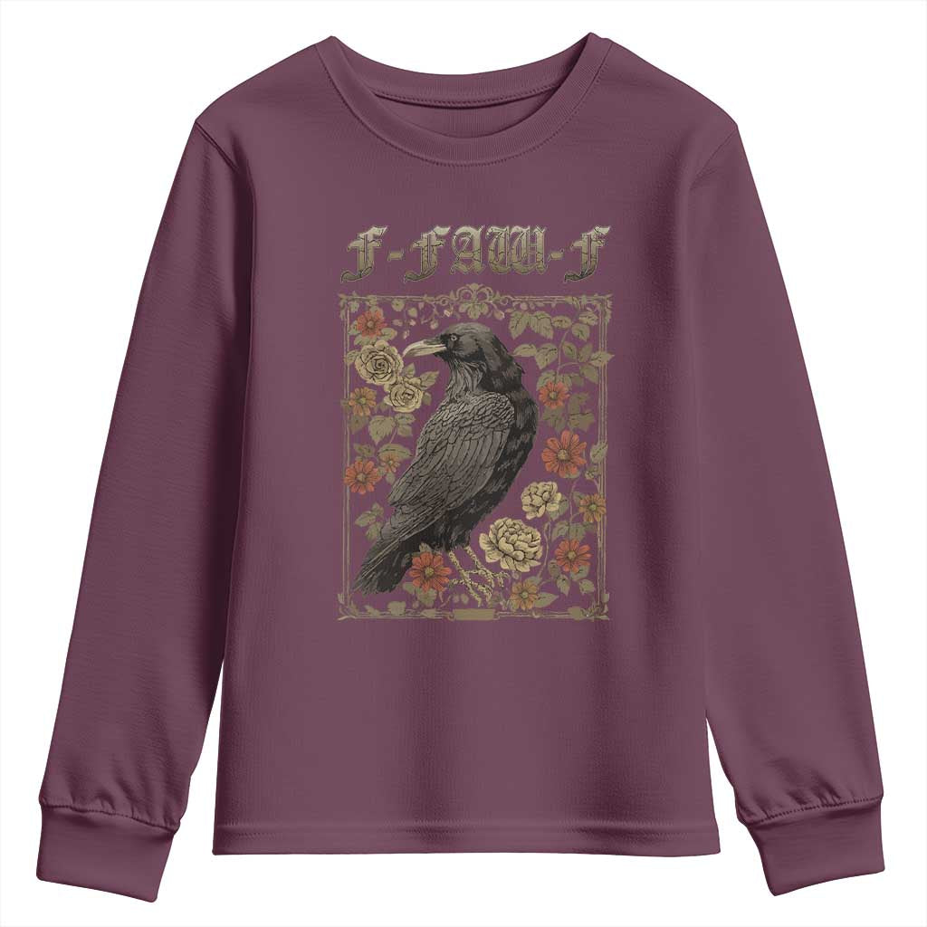 Funny F Caw F Crow Youth Sweatshirt Vintage Bird Saying Adult Humor Gothic Tarot Card - Wonder Print Shop