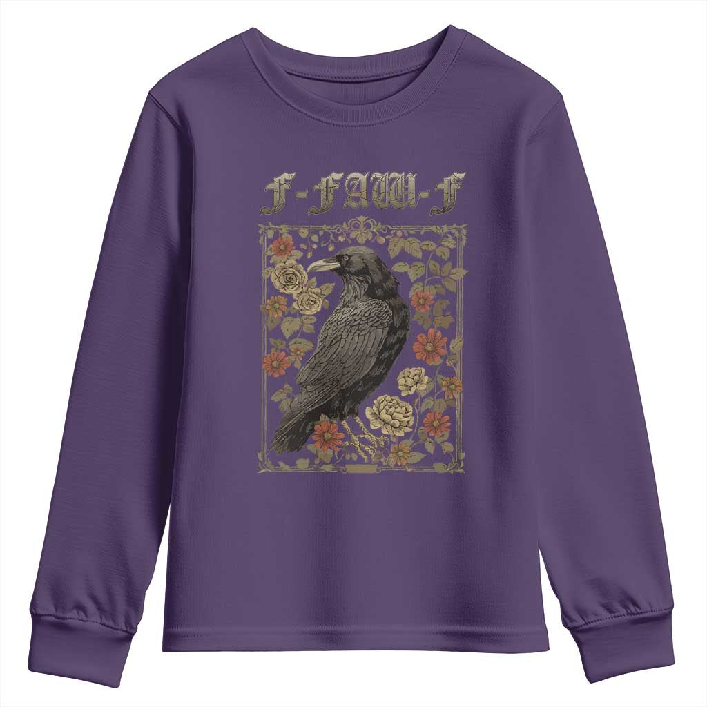 Funny F Caw F Crow Youth Sweatshirt Vintage Bird Saying Adult Humor Gothic Tarot Card - Wonder Print Shop