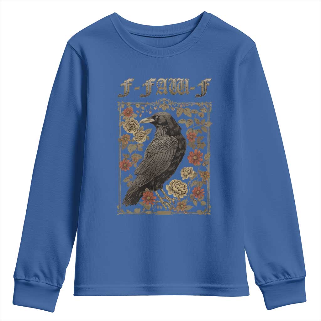 Funny F Caw F Crow Youth Sweatshirt Vintage Bird Saying Adult Humor Gothic Tarot Card - Wonder Print Shop