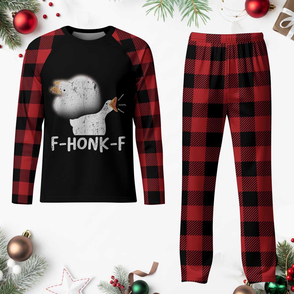 Silly Goose Meme Plaid Pajama Set Retro F-Honk-F Funny Farm Animal - Wonder Print Shop