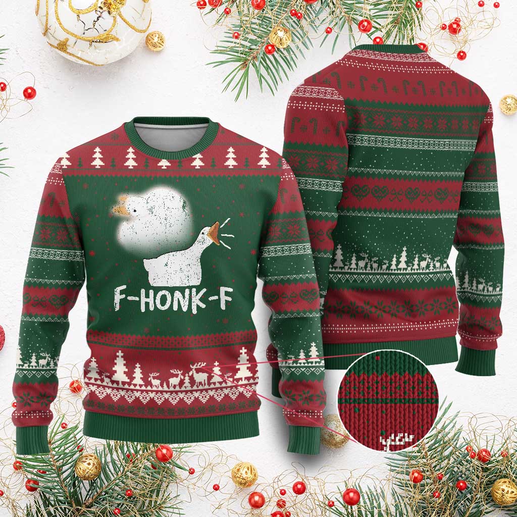 Silly Goose Meme Ugly Christmas Sweater Retro F-Honk-F Funny Farm Animal - Wonder Print Shop