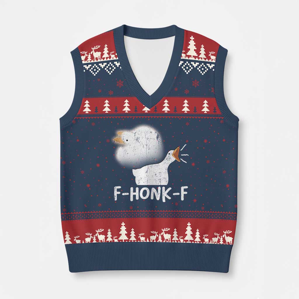 Silly Goose Meme V-Neck Knit Sweater Vest Retro F-Honk-F Funny Farm Animal - Wonder Print Shop