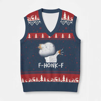 Silly Goose Meme V-Neck Knit Sweater Vest Retro F-Honk-F Funny Farm Animal - Wonder Print Shop