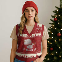 Silly Goose Meme V-Neck Knit Sweater Vest Retro F-Honk-F Funny Farm Animal - Wonder Print Shop