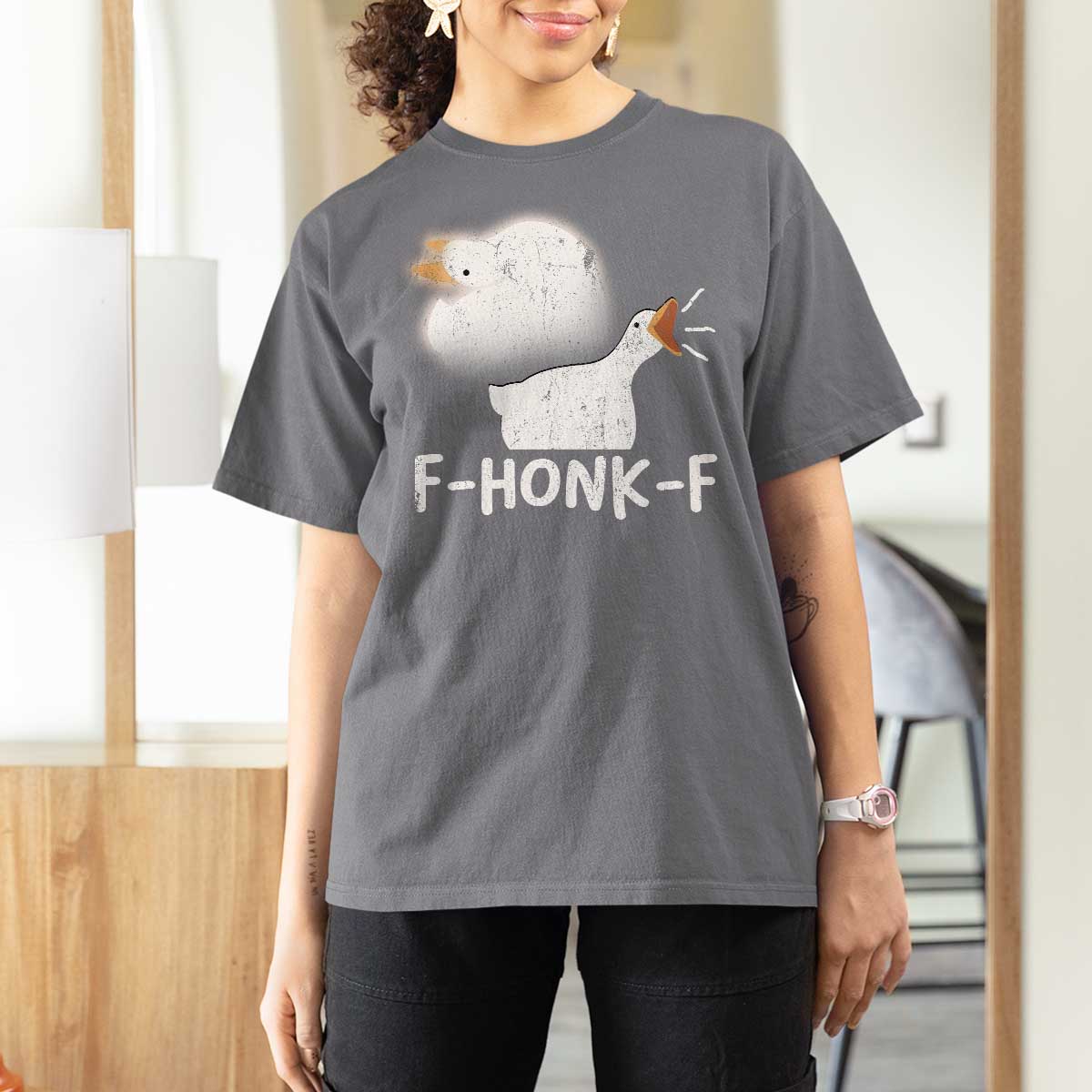 Silly Goose Meme T Shirt For Women Retro F-Honk-F Funny Farm Animal - Wonder Print Shop