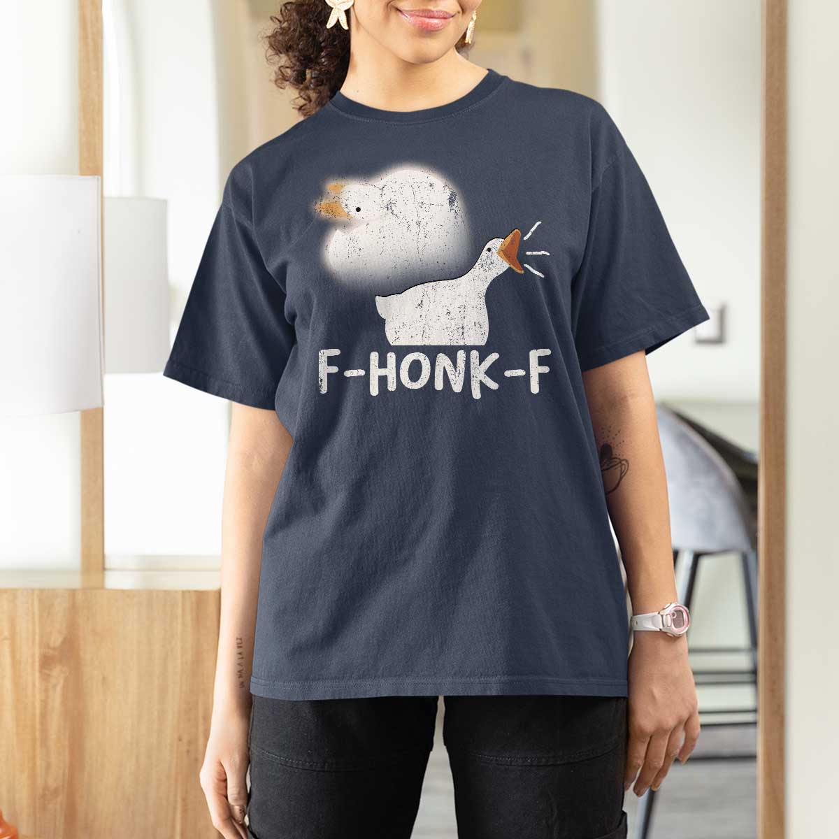 Silly Goose Meme T Shirt For Women Retro F-Honk-F Funny Farm Animal - Wonder Print Shop