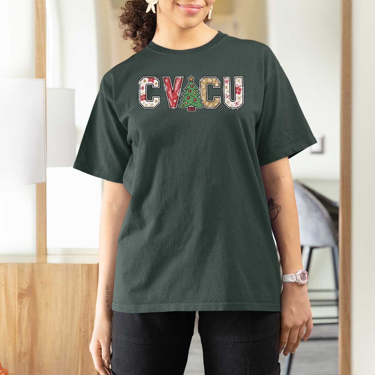 Christmas CVICU Nurse T Shirt For Women Cardiovascular Intensive Care Unit Cardiac Nurse - Wonder Print Shop