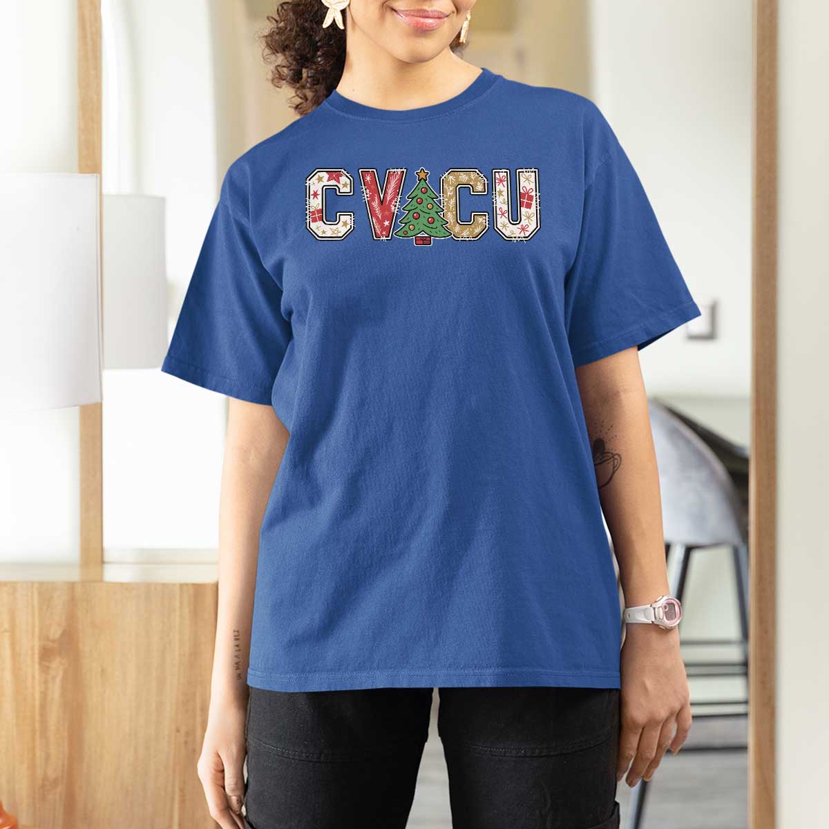 Christmas CVICU Nurse T Shirt For Women Cardiovascular Intensive Care Unit Cardiac Nurse - Wonder Print Shop