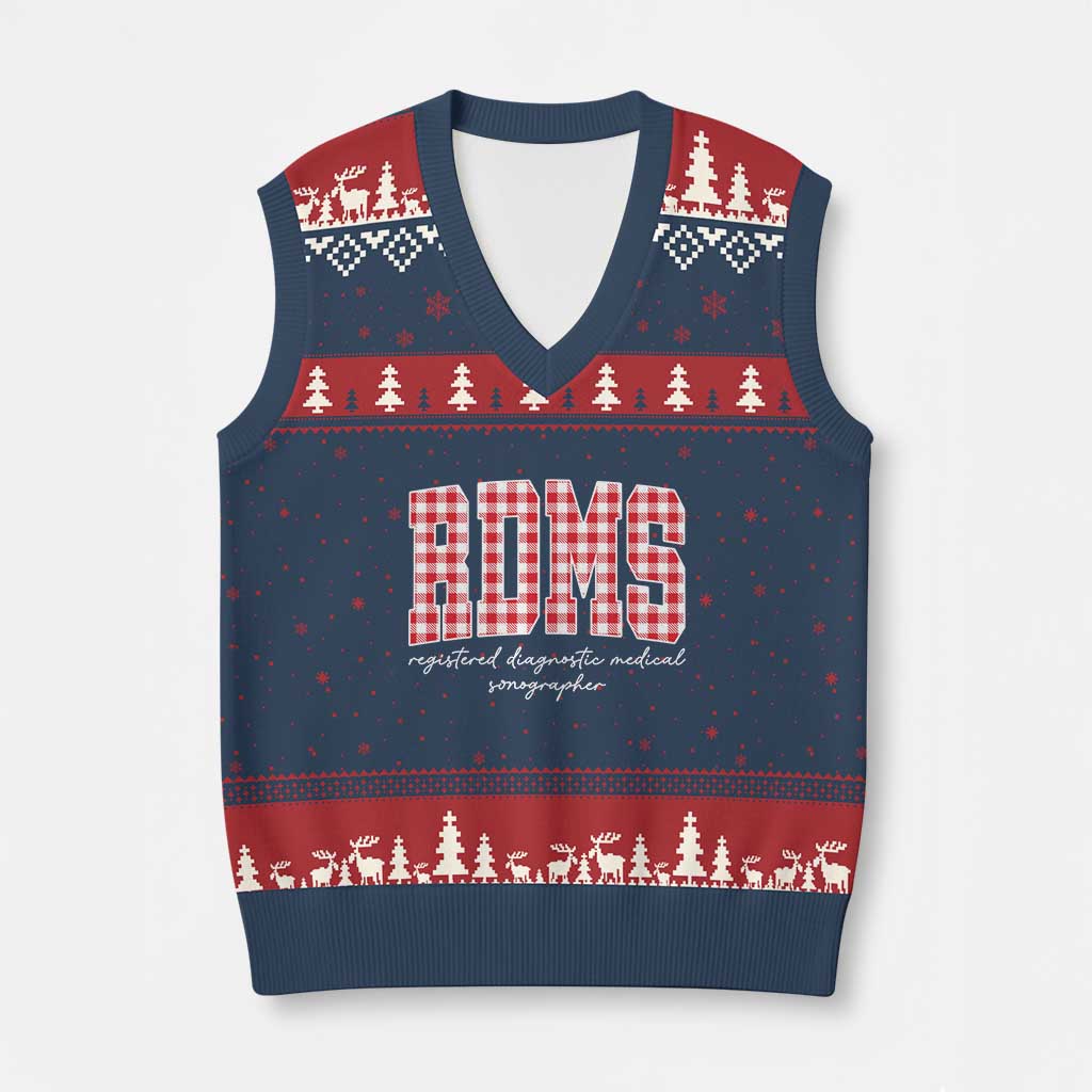 Xmas RDMS V-Neck Knit Sweater Vest Buffalo Plaid Sonographer Ultrasound Tech Gift - Wonder Print Shop