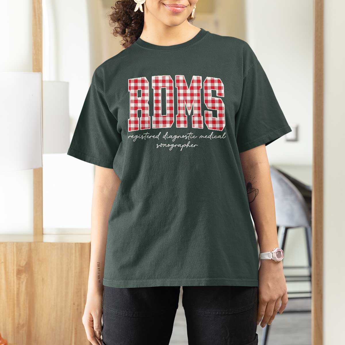 Christmas RDMS T Shirt For Women Buffalo Plaid Sonographer Ultrasound Tech Gift - Wonder Print Shop