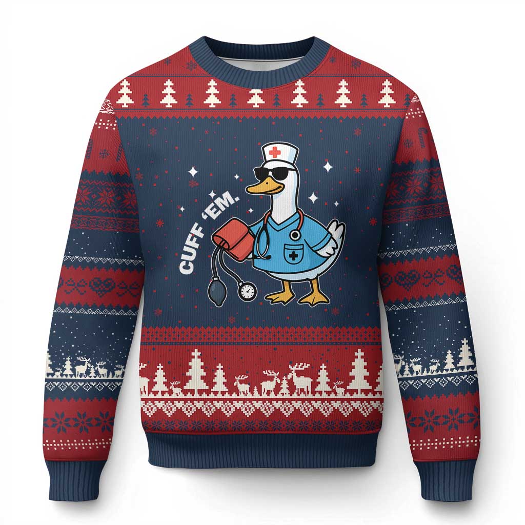 Goose Nurse Ugly Christmas Sweater Cuff Em Cute Nursing Graduation Gift - Wonder Print Shop
