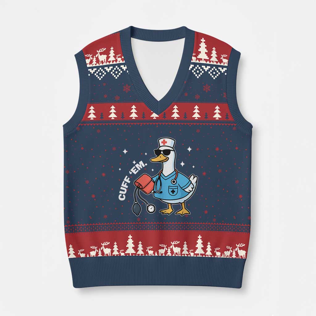 Goose Nurse V-Neck Knit Sweater Vest Cuff Em Cute Nursing Graduation Gift - Wonder Print Shop