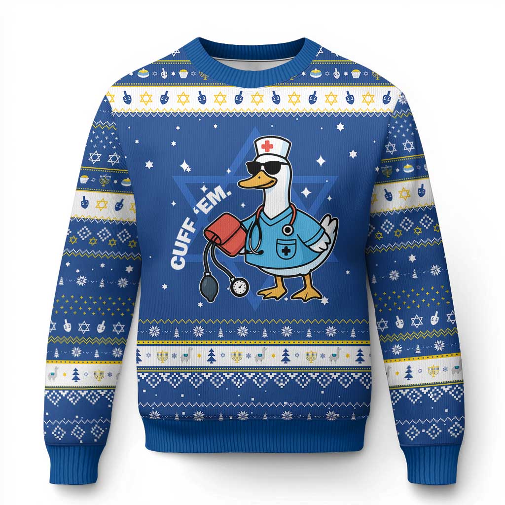 Goose Nurse Hanukkah Ugly Sweater Cuff Em Cute Nursing Graduation Gift - Wonder Print Shop