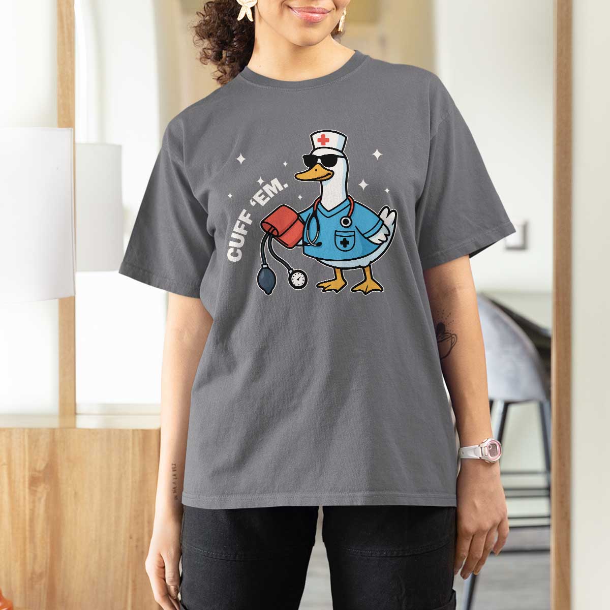 Goose Nurse T Shirt For Women Cuff Em Cute Nursing Graduation Gift - Wonder Print Shop