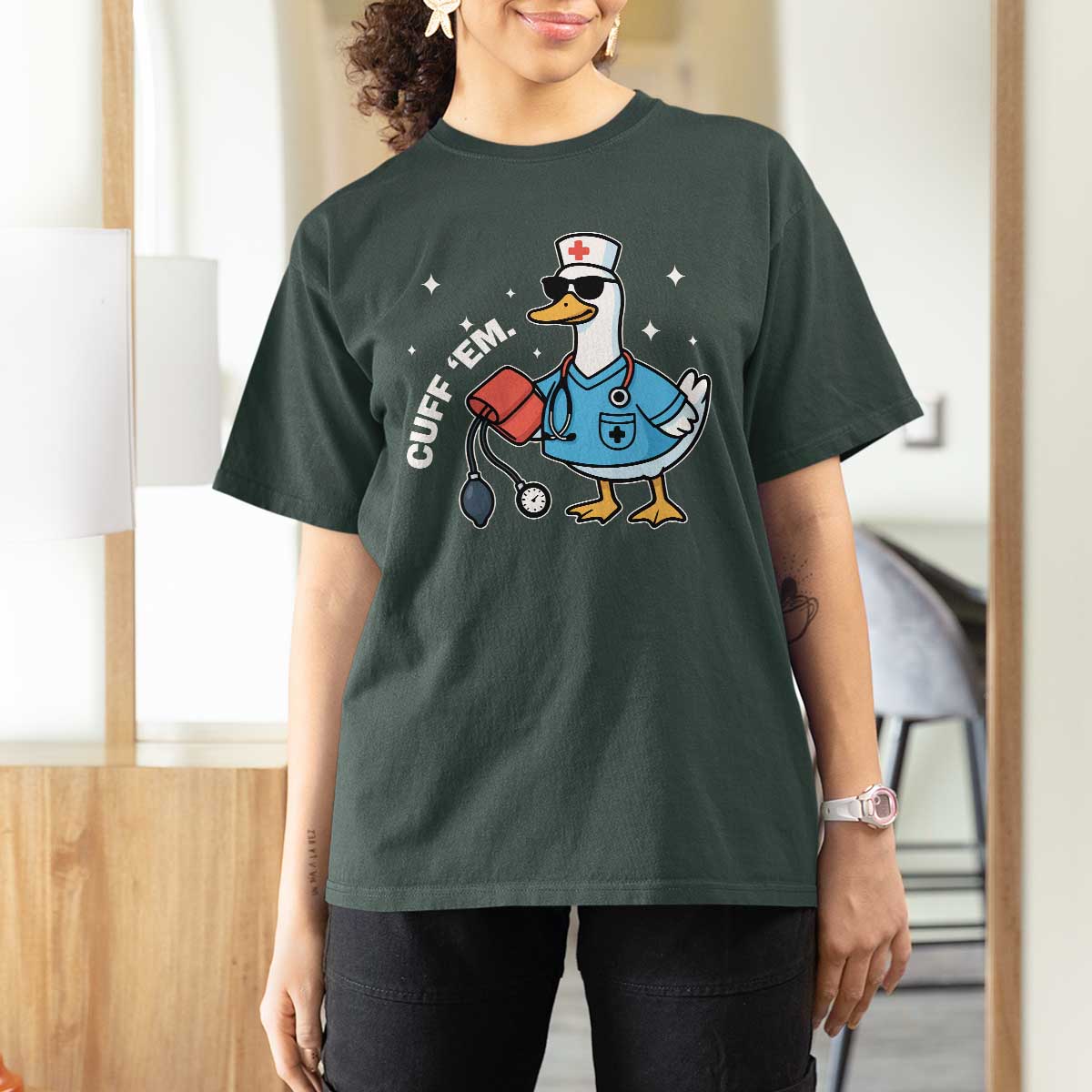 Goose Nurse T Shirt For Women Cuff Em Cute Nursing Graduation Gift - Wonder Print Shop