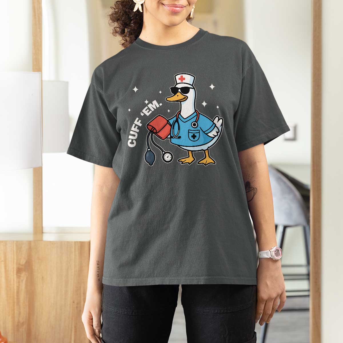Goose Nurse T Shirt For Women Cuff Em Cute Nursing Graduation Gift - Wonder Print Shop