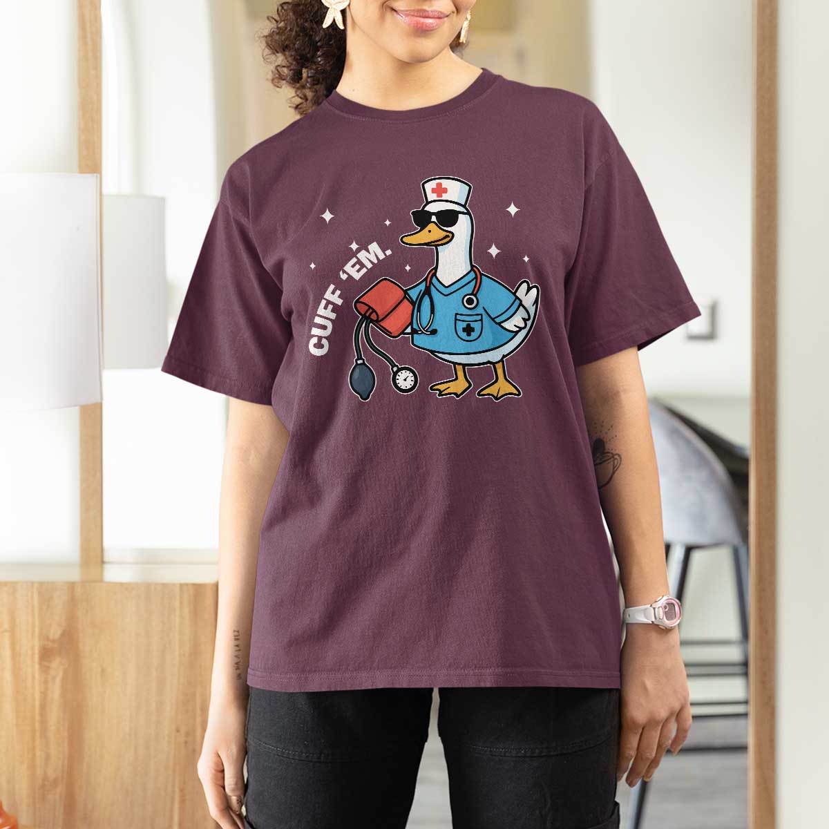Goose Nurse T Shirt For Women Cuff Em Cute Nursing Graduation Gift - Wonder Print Shop