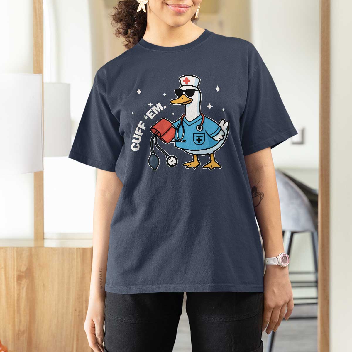 Goose Nurse T Shirt For Women Cuff Em Cute Nursing Graduation Gift - Wonder Print Shop