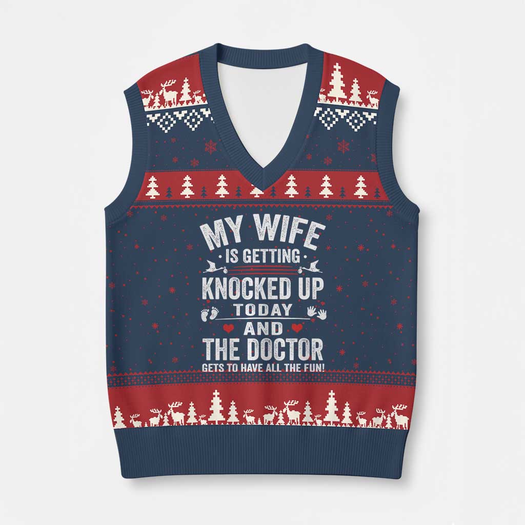IVF Dad V-Neck Knit Sweater Vest Wife Knocked Up For Embryo Transfer Day - Wonder Print Shop