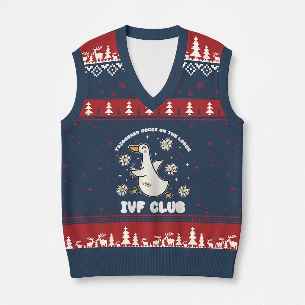 Funny IVF V-Neck Knit Sweater Vest Triggered Goose On The Loose Infertility Support Gift - Wonder Print Shop