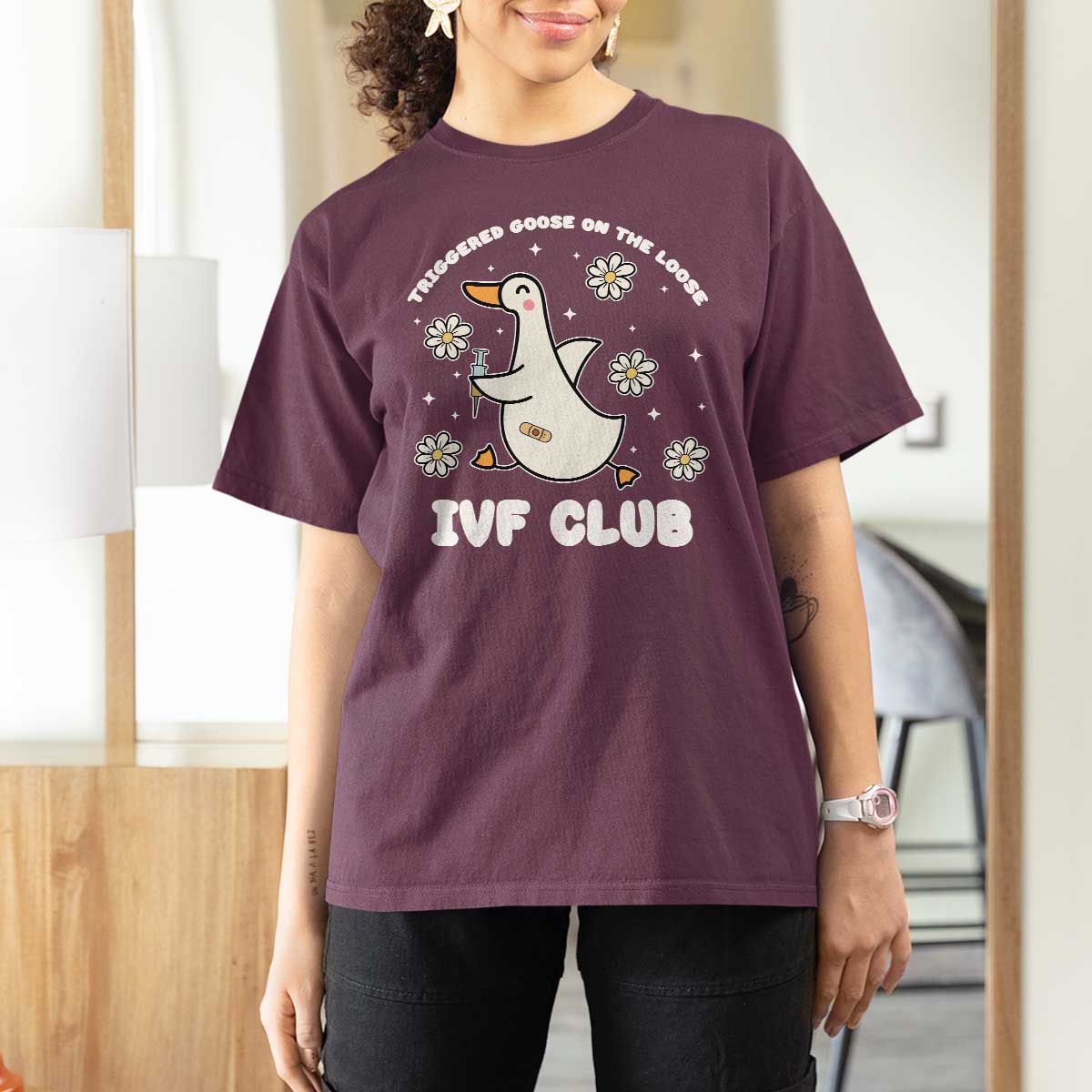 Funny IVF T Shirt For Women Triggered Goose On The Loose Infertility Support Gift - Wonder Print Shop