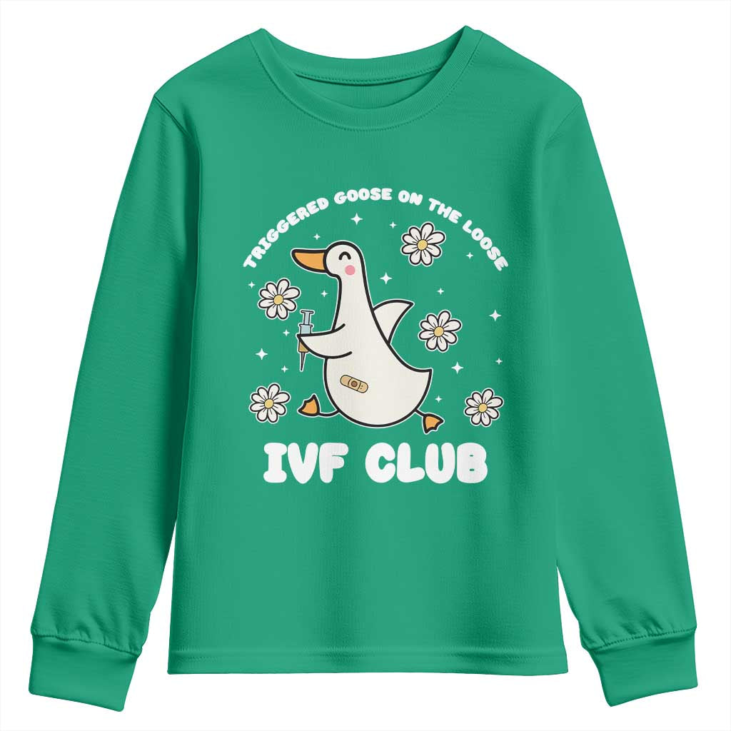 Funny IVF Youth Sweatshirt Triggered Goose On The Loose Infertility Support Gift - Wonder Print Shop