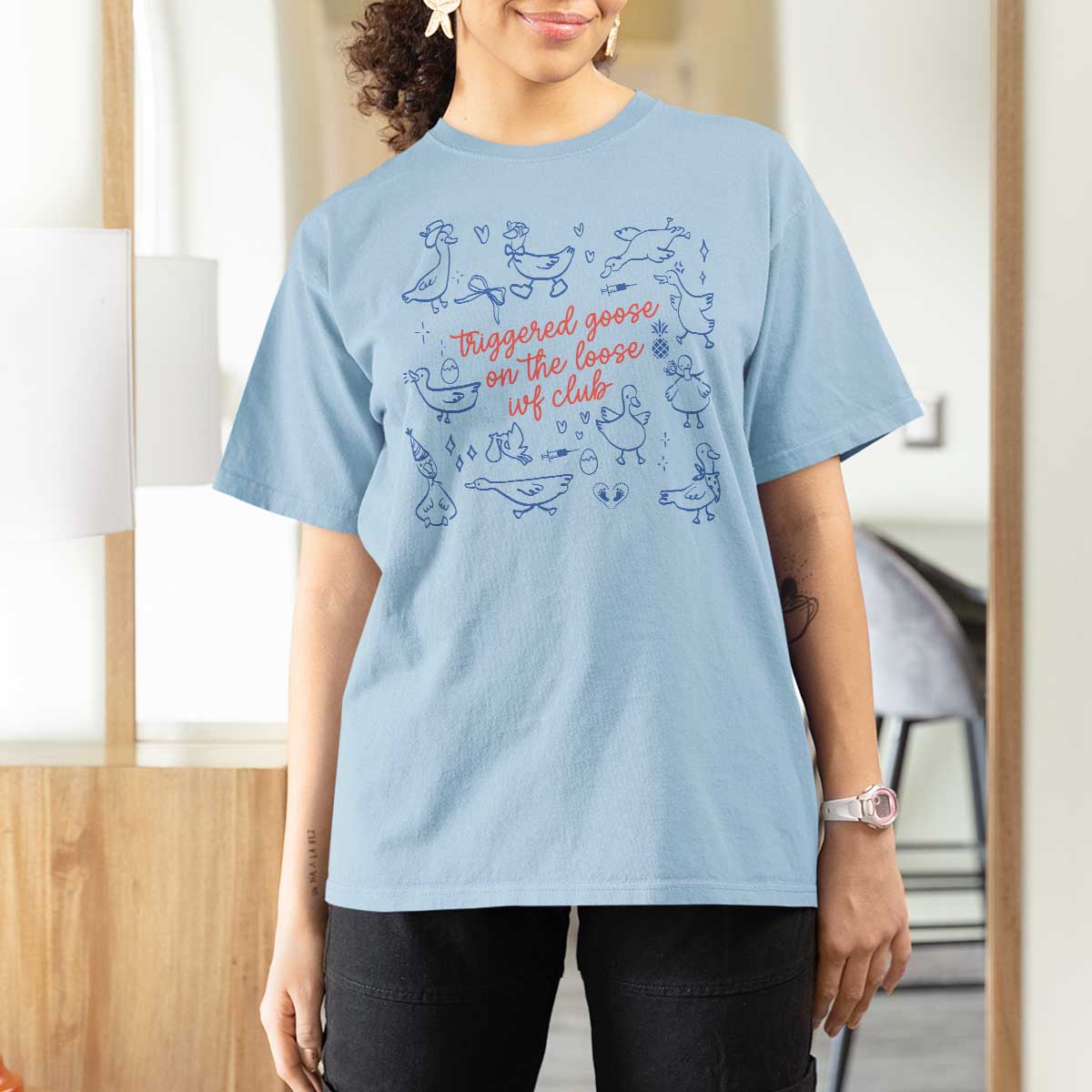 Funny IVF T Shirt For Women Triggered Goose On The Loose Infertility Support - Wonder Print Shop