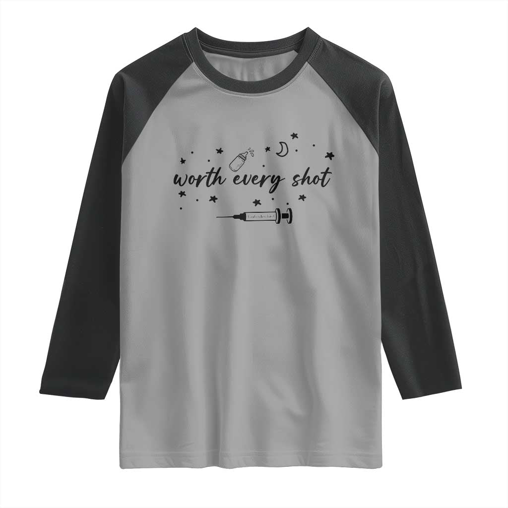Worth Every Shot Raglan Shirt IVF Baby Pregnancy Announcement - Wonder Print Shop