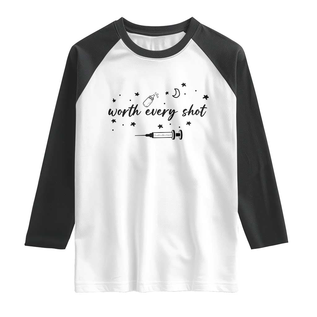 Worth Every Shot Raglan Shirt IVF Baby Pregnancy Announcement - Wonder Print Shop