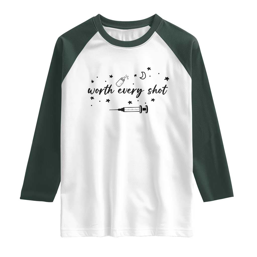 Worth Every Shot Raglan Shirt IVF Baby Pregnancy Announcement - Wonder Print Shop