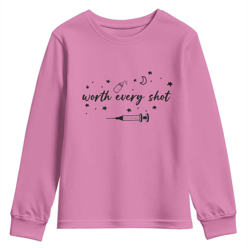 Worth Every Shot Youth Sweatshirt IVF Baby Pregnancy Announcement - Wonder Print Shop