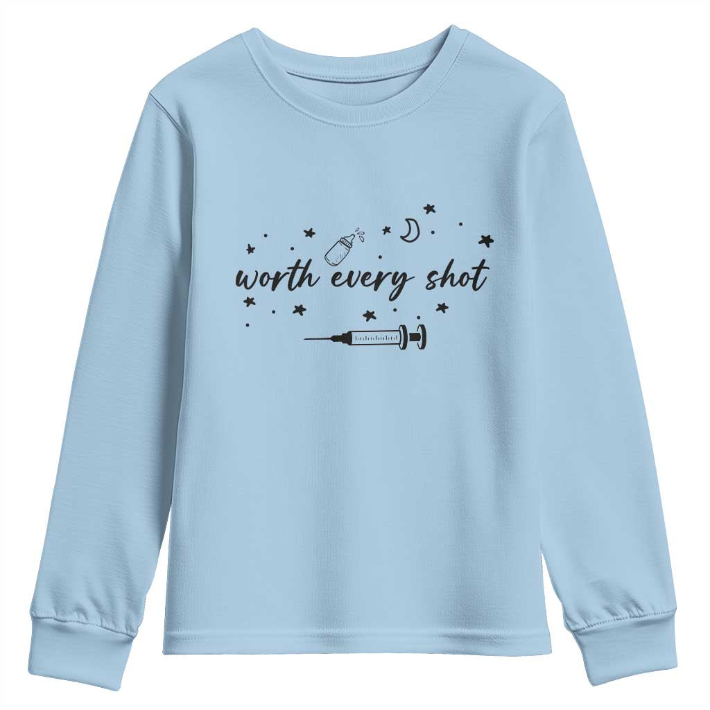Worth Every Shot Youth Sweatshirt IVF Baby Pregnancy Announcement - Wonder Print Shop