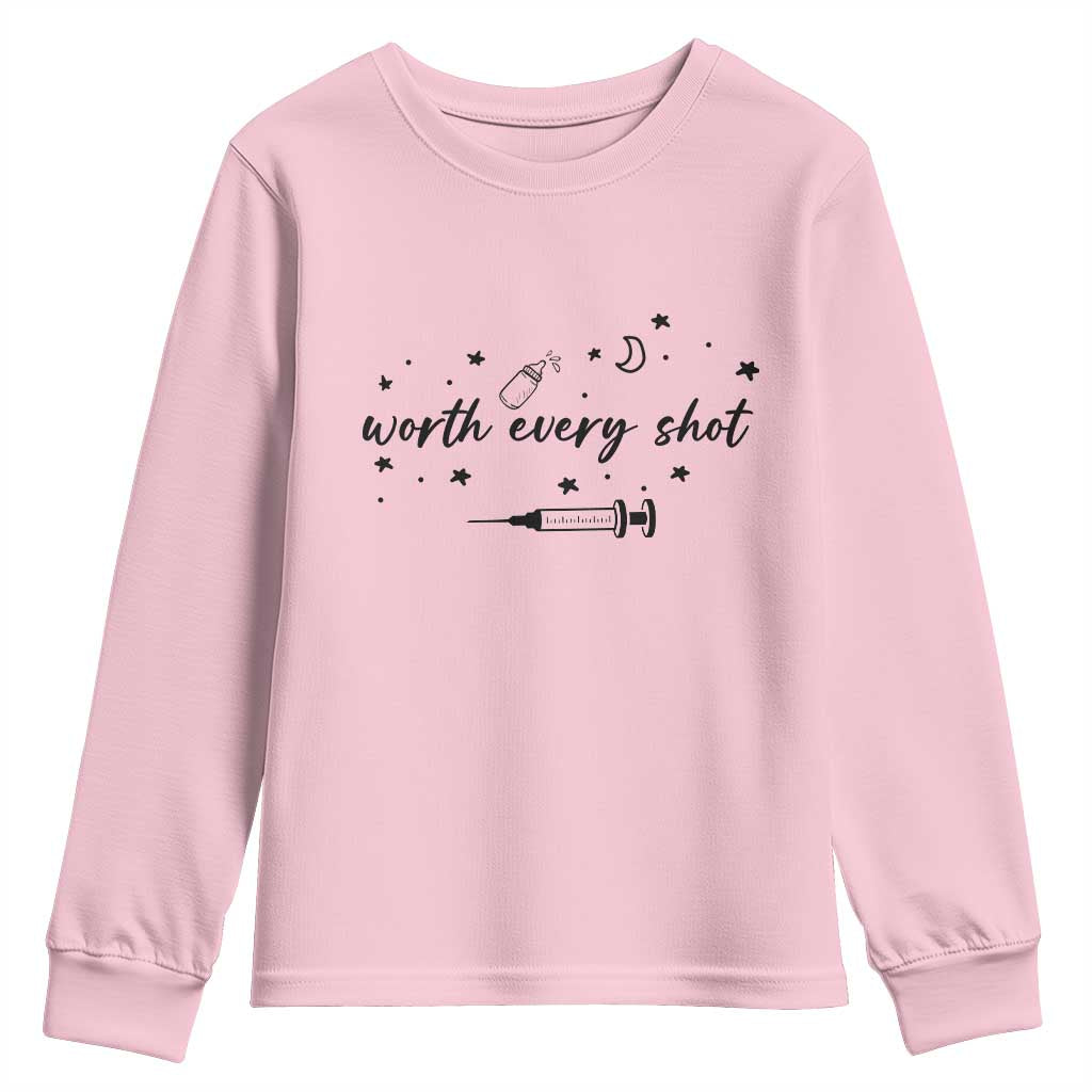 Worth Every Shot Youth Sweatshirt IVF Baby Pregnancy Announcement - Wonder Print Shop