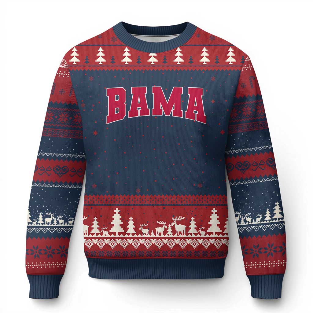 Vintage Bama Ugly Christmas Sweater Retro Varsity Alabama Football Lover AL State - Wonder Print Shop
