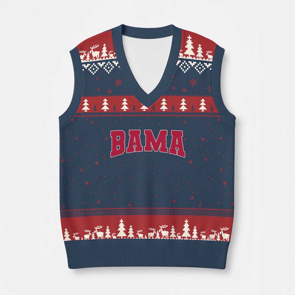 Vintage Bama V-Neck Knit Sweater Vest Retro Varsity Alabama Football Lover AL State - Wonder Print Shop